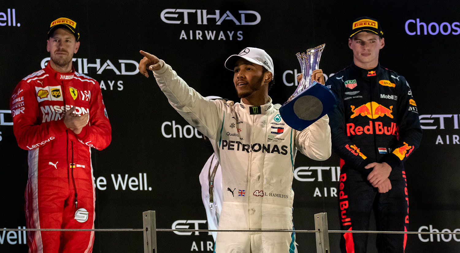 Sebastian Vettel, Lewis Hamilton & Max Verstappen, Abu Dhabi,  2018